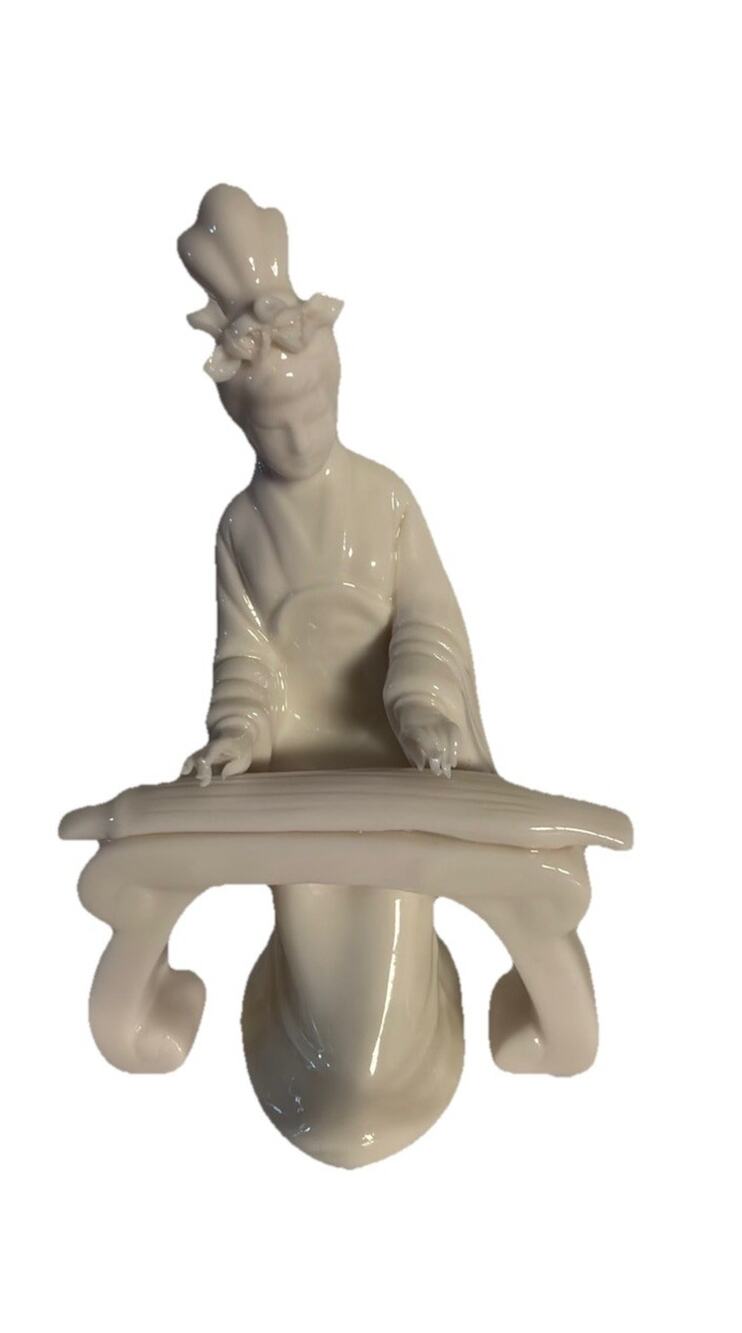 Vintage White Porcelain Geisha Musician Figurine Asian Woman Playing Instrument